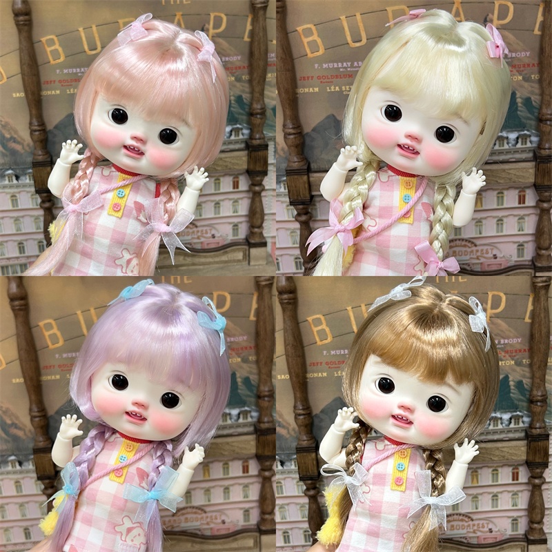 【カカ星球】【7-8,8.5-9,10-11inch】ドールウィッグ リボン付きおさげボブ(取寄せ)