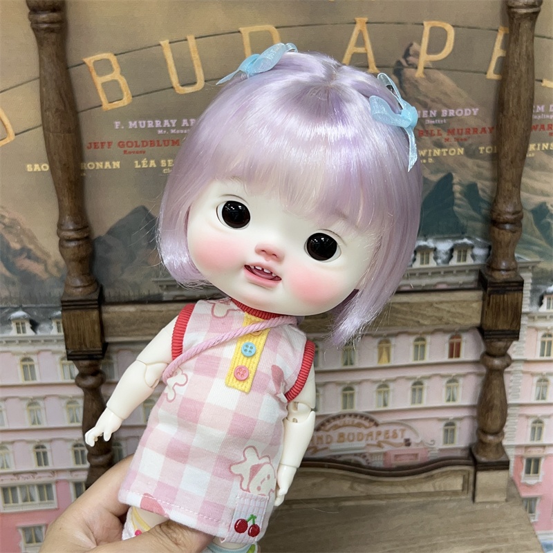 【カカ星球】【7-8,8.5-9,10-11inch】ドールウィッグ リボン付きおさげボブ(取寄せ)