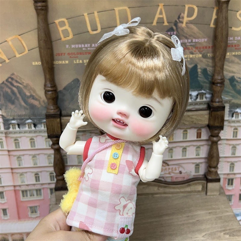 【カカ星球】【7-8,8.5-9,10-11inch】ドールウィッグ リボン付きおさげボブ(取寄せ)