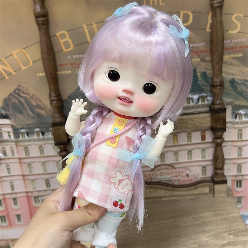 【カカ星球】【7-8,8.5-9,10-11inch】ドールウィッグ リボン付きおさげボブ(取寄せ)