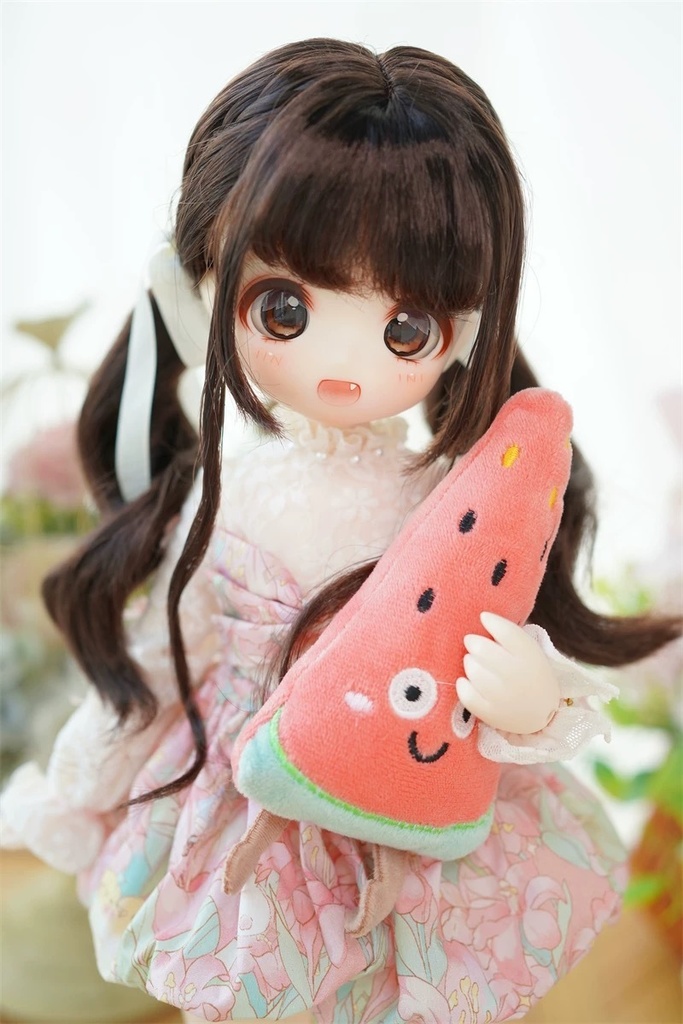 【カカ星球】【7-8,8.5-9,9-10inch】ドールウィッグ ミルク糸 リボン付ツインテール(取寄せ)