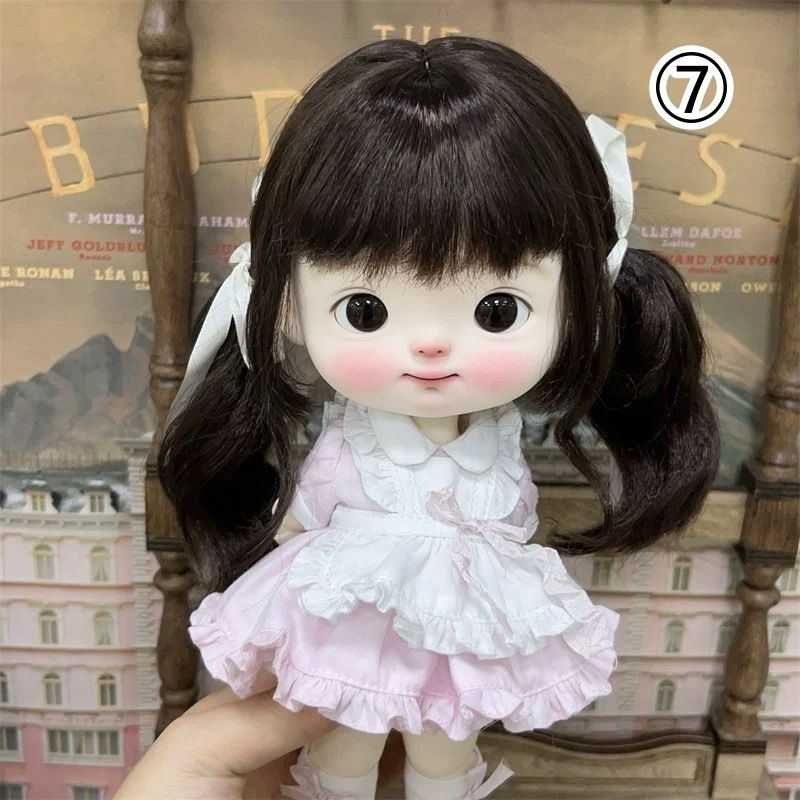 【カカ星球】【7-8,8.5-9,9-10inch】ドールウィッグ ミルク糸 リボン付ツインテール(取寄せ)