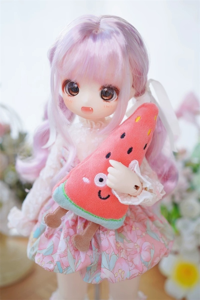 【カカ星球】【7-8,8.5-9,9-10inch】ドールウィッグ ミルク糸 リボン付ツインテール(取寄せ)