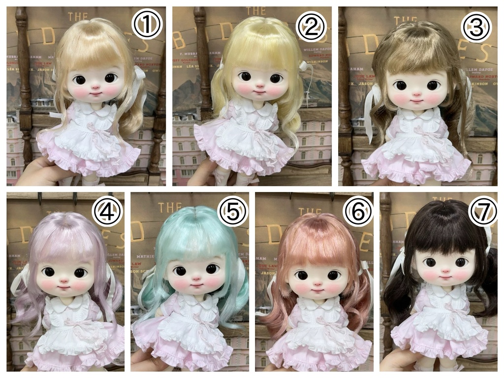 【カカ星球】【7-8,8.5-9,9-10inch】ドールウィッグ ミルク糸 リボン付ツインテール(取寄せ)