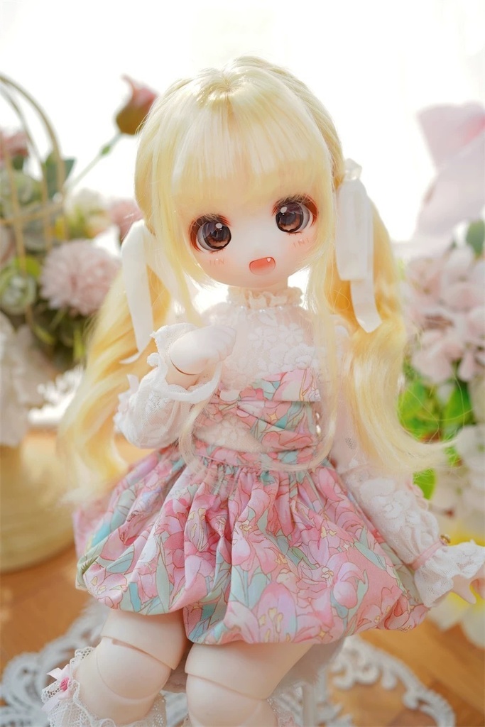 【カカ星球】【7-8,8.5-9,9-10inch】ドールウィッグ ミルク糸 リボン付ツインテール(取寄せ)