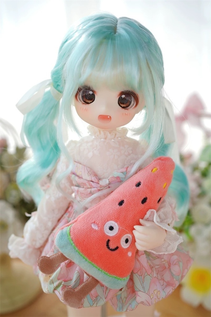 【カカ星球】【7-8,8.5-9,9-10inch】ドールウィッグ ミルク糸 リボン付ツインテール(取寄せ)