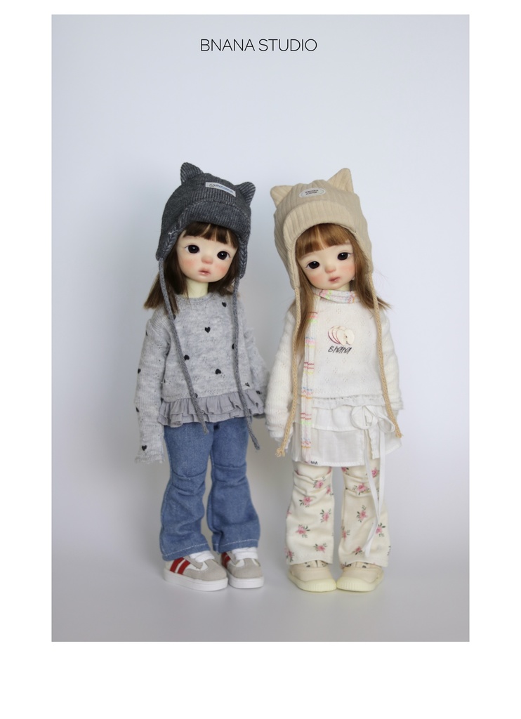 【1/6】ドール服 猫耳ニット帽×ナチュラルセット