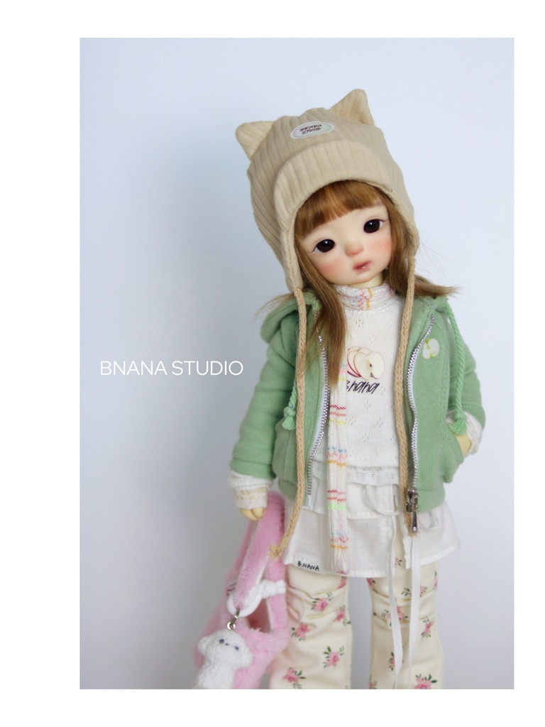 【1/6】ドール服 猫耳ニット帽×ナチュラルセット