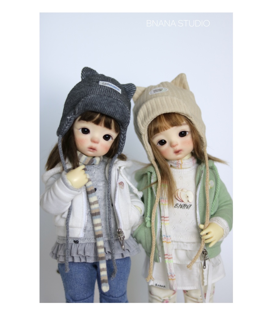 【1/6】ドール服 猫耳ニット帽×ナチュラルセット