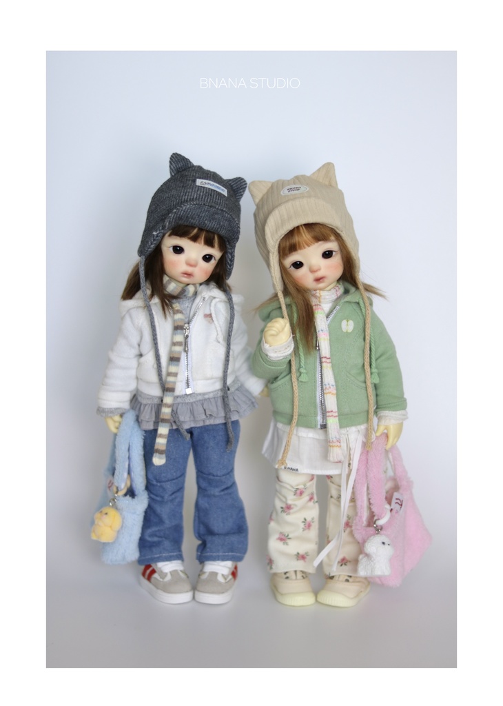 【1/6】ドール服 猫耳ニット帽×ナチュラルセット