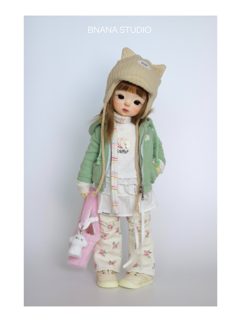 【1/6】ドール服 猫耳ニット帽×ナチュラルセット