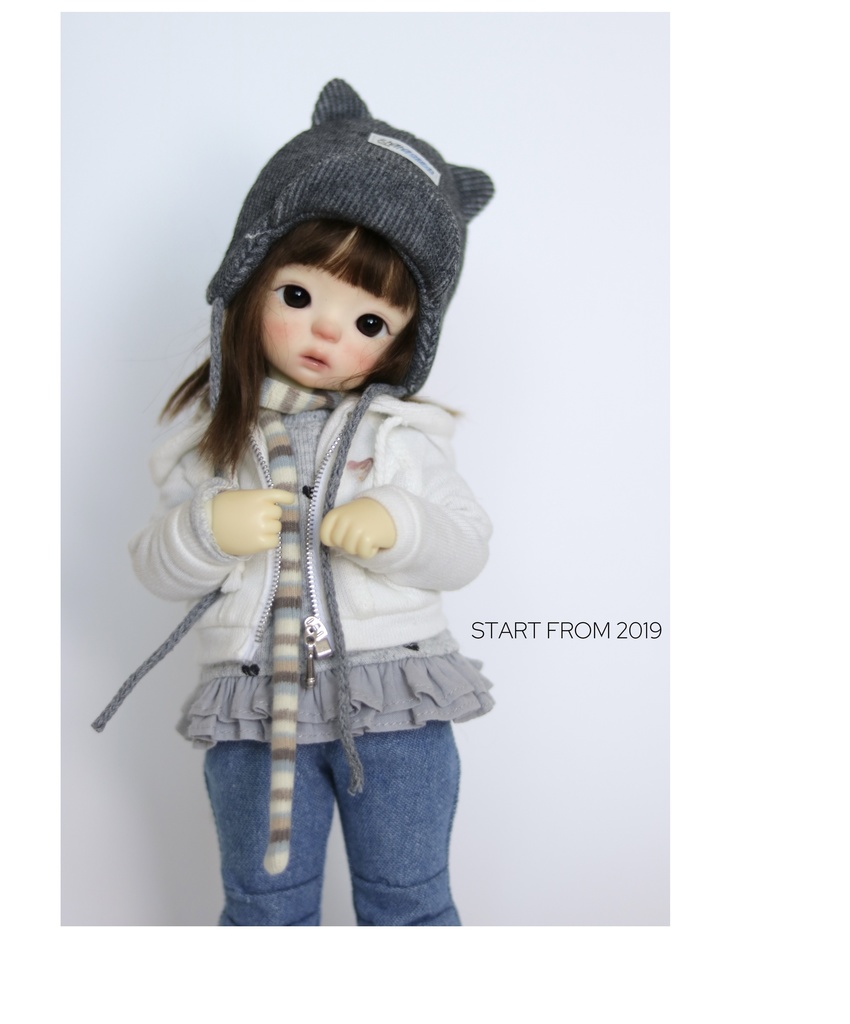 【1/6】ドール服 猫耳ニット帽×ナチュラルセット