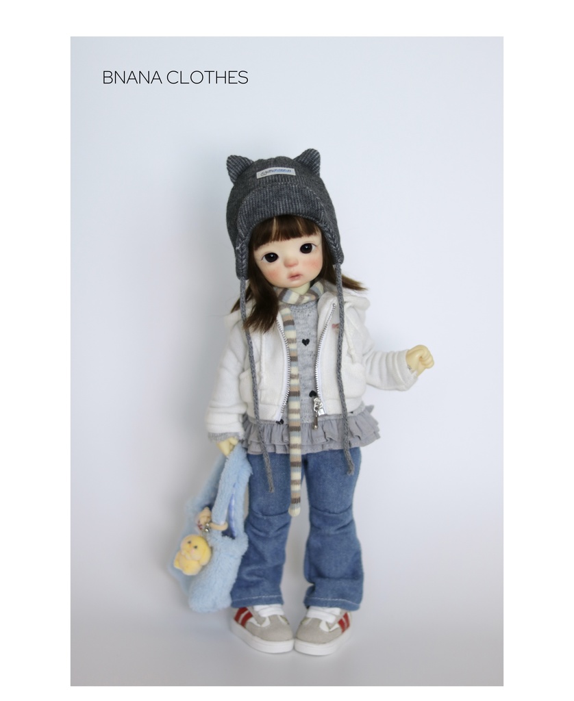 【1/6】ドール服 猫耳ニット帽×ナチュラルセット