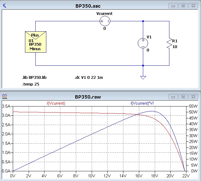 LTspice ソーラーパネル BP Solar BP350