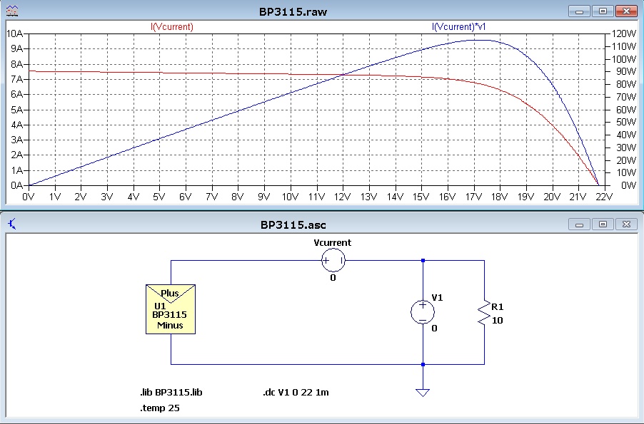 LTspice ソーラーパネル BP Solar BP3115