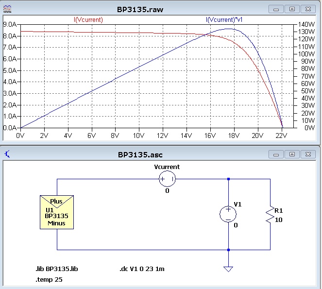 LTspice ソーラーパネル BP Solar BP3135