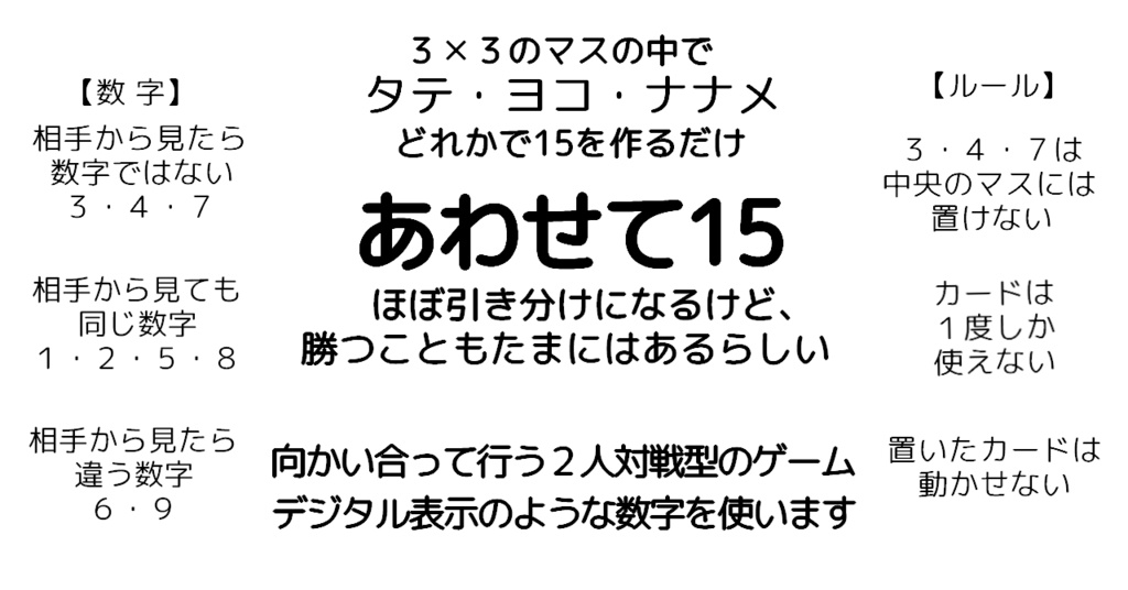 【無料配布】『あわせて15』ほぼ引き分けになるけど、勝つこともたまにはあるらしい