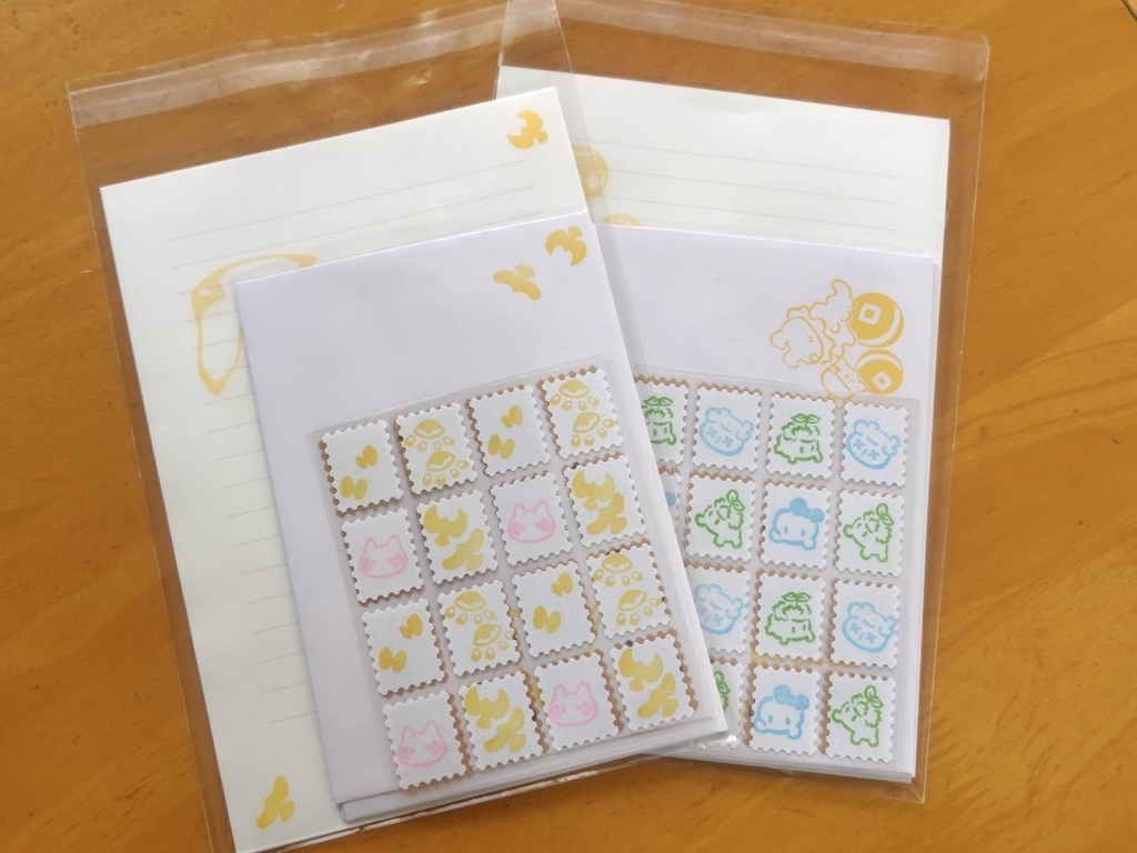 B.お手紙3点セット（切手風シール・封筒・便箋）