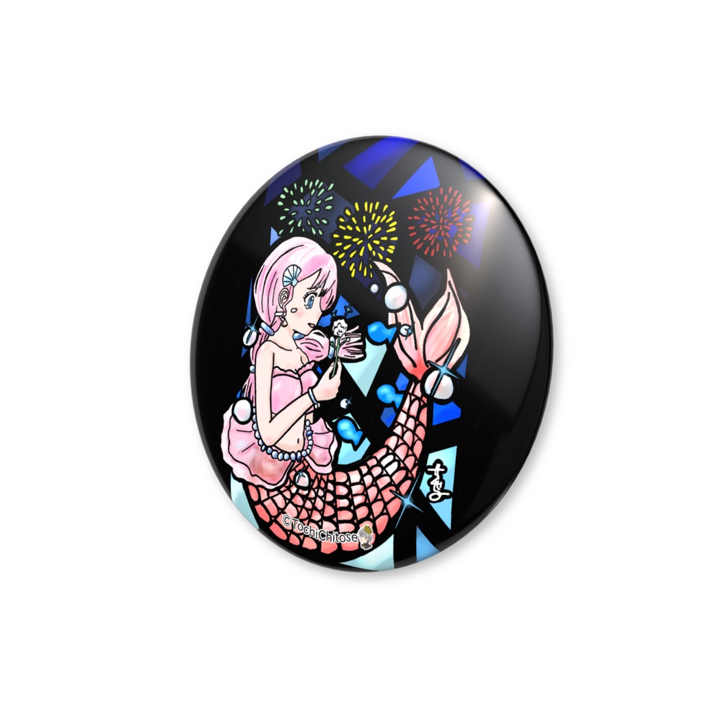人魚と花火缶バッジ(バリュー) - 56mm