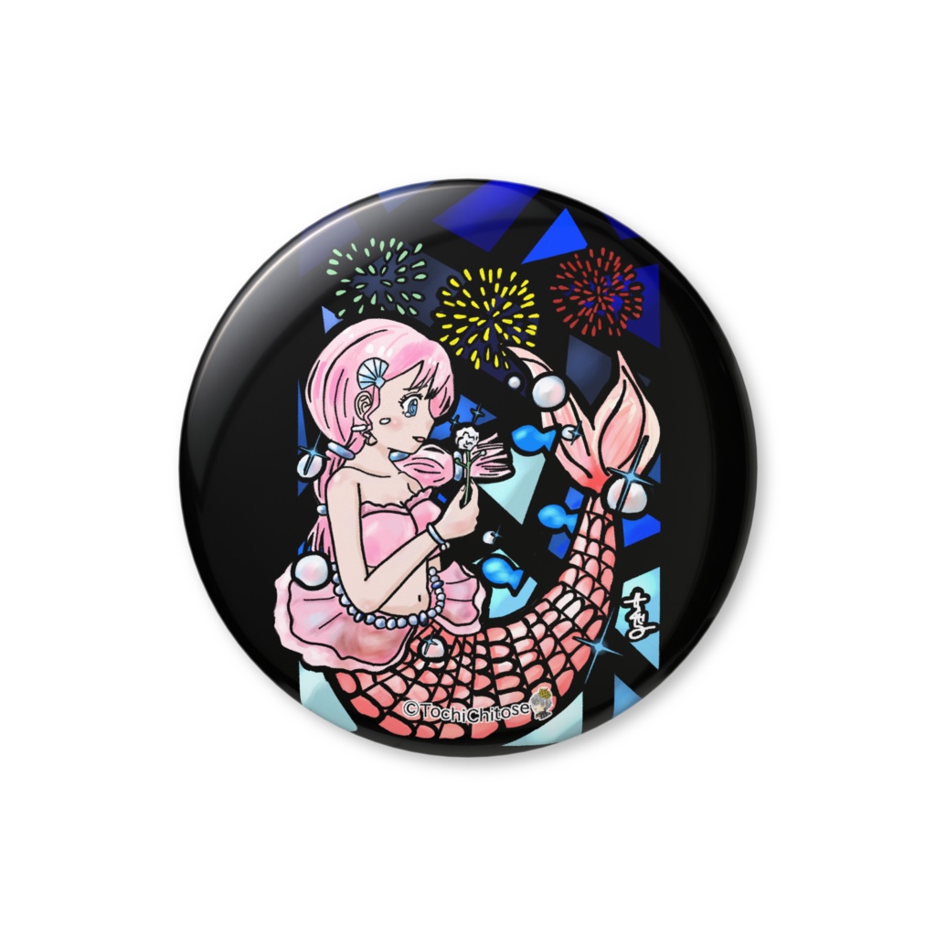 人魚と花火缶バッジ（バリュー） - 56mm