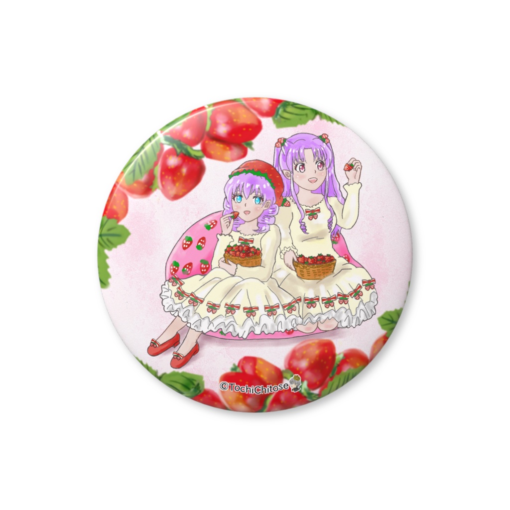 苺づくし二人占め缶バッジ(バリュー) - 56mm