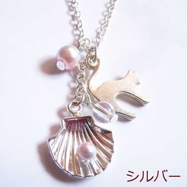 猫 ネックレス グラデーションパール チェコ シェル ネックレス Cat's Love Potion