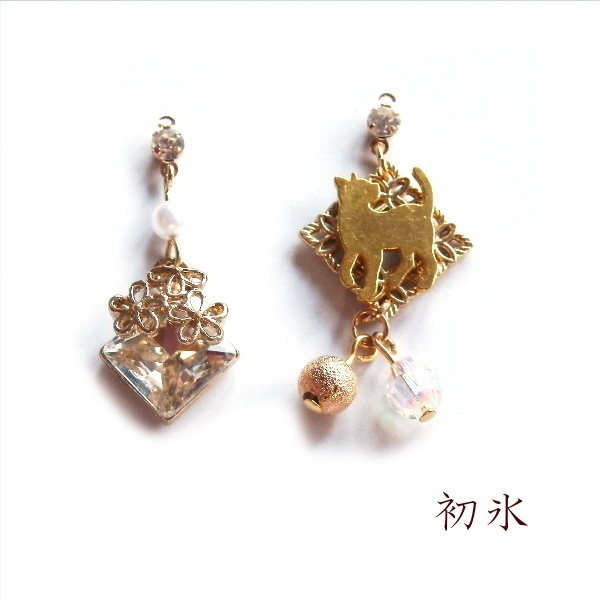 猫 和 ピアス イヤリング 花かけら 和風 ねこ Cat's Love Potion