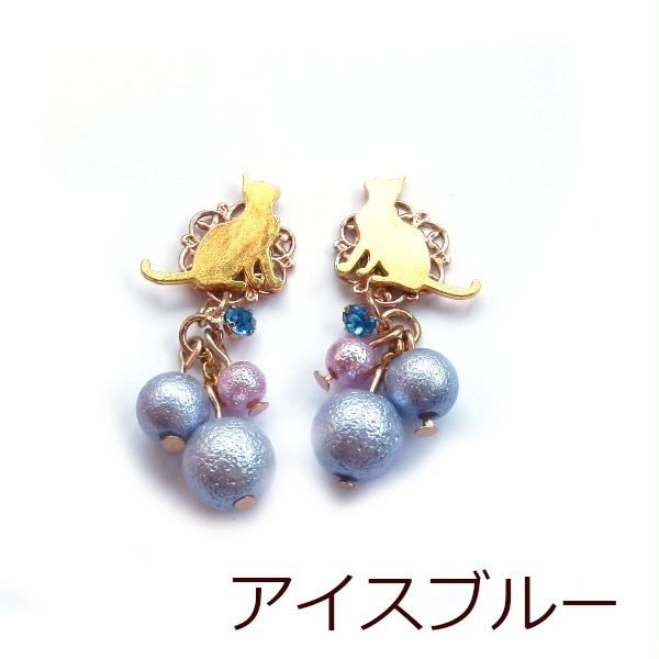 猫 ピアス イヤリング ねことパールの ピアス 樹脂ノンホールピアス Cat's Love Potion