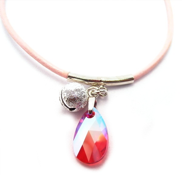 猫 首輪 スワロフスキー ティアドロップ レザーチョーカー 猫用 革首輪 Cat's Love Potion ライトシャムシマー