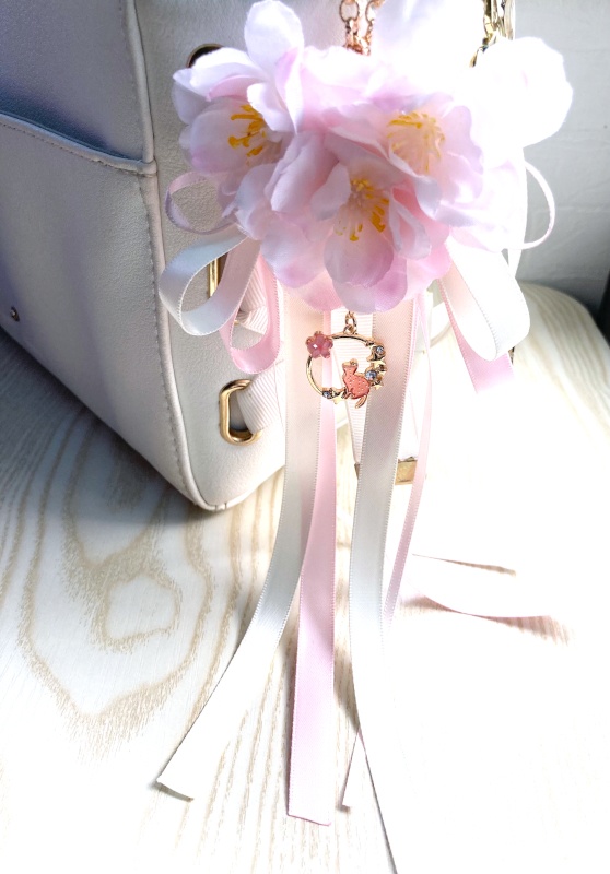 猫 キーホルダー さくら舞う りぼん ねこ バッグチャーム ヘアクリップ ポニーフック Cat's Love Potion