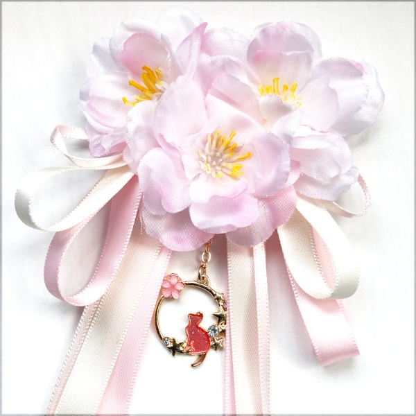 猫 キーホルダー さくら舞う りぼん ねこ バッグチャーム ヘアクリップ ポニーフック Cat's Love Potion