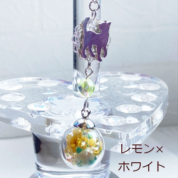 猫 ガラスドーム フラワーボール ピアス イヤリング 花舞う シルバー ねこ 片耳 樹脂 ノンホールピアス ピアス Cat's Love Potion