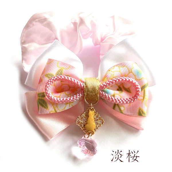 猫 ヘアアクセサリー 花かけら 和風 リボン シュシュ Cat's Love Potion