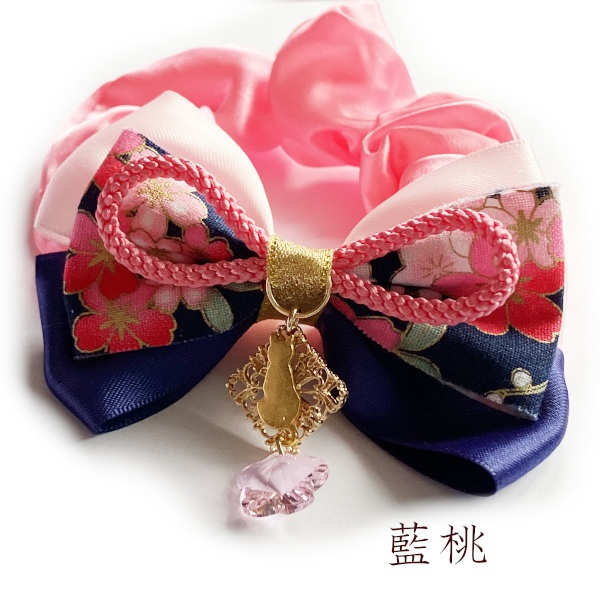 猫 ヘアアクセサリー 花かけら 和風 リボン シュシュ Cat's Love Potion
