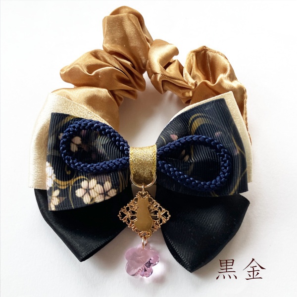 猫 ヘアアクセサリー 花かけら 和風 リボン シュシュ Cat's Love Potion