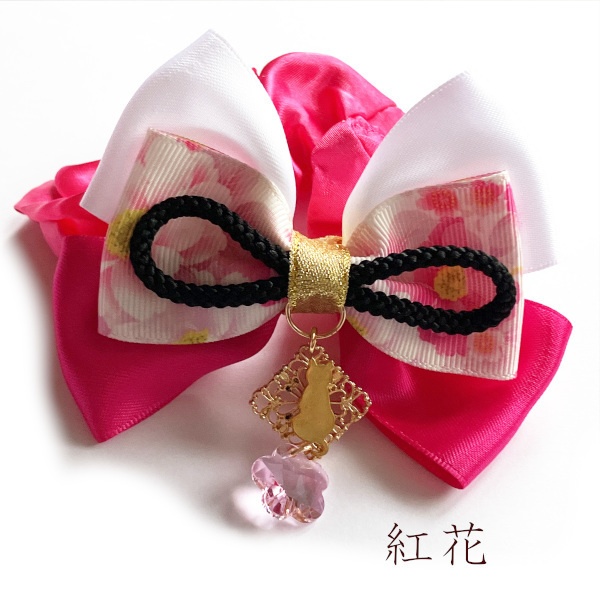 猫 ヘアアクセサリー 花かけら 和風 リボン シュシュ Cat's Love Potion