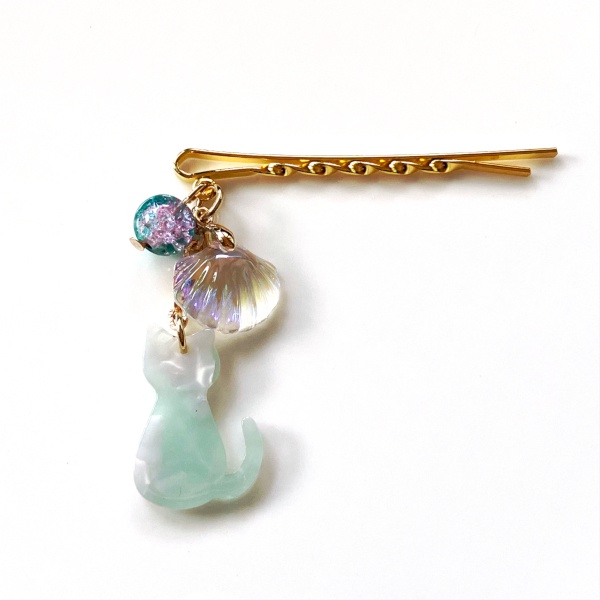 猫 ヘアアクセサリー べっ甲風 海色猫 シェル ヘアピン Cat's Love Potion