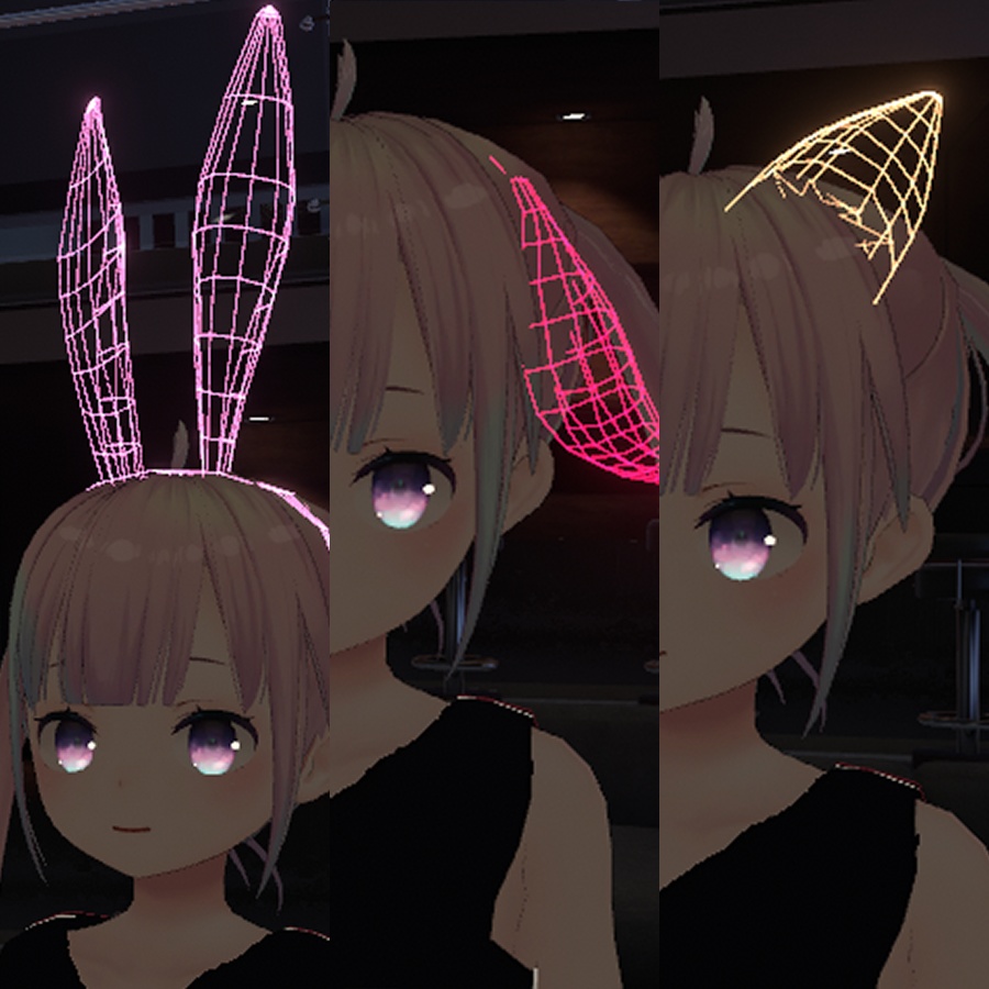 【VRChat想定】デジタルけもみみ3点セット(うさ耳・垂れうさ耳・ねこ耳)