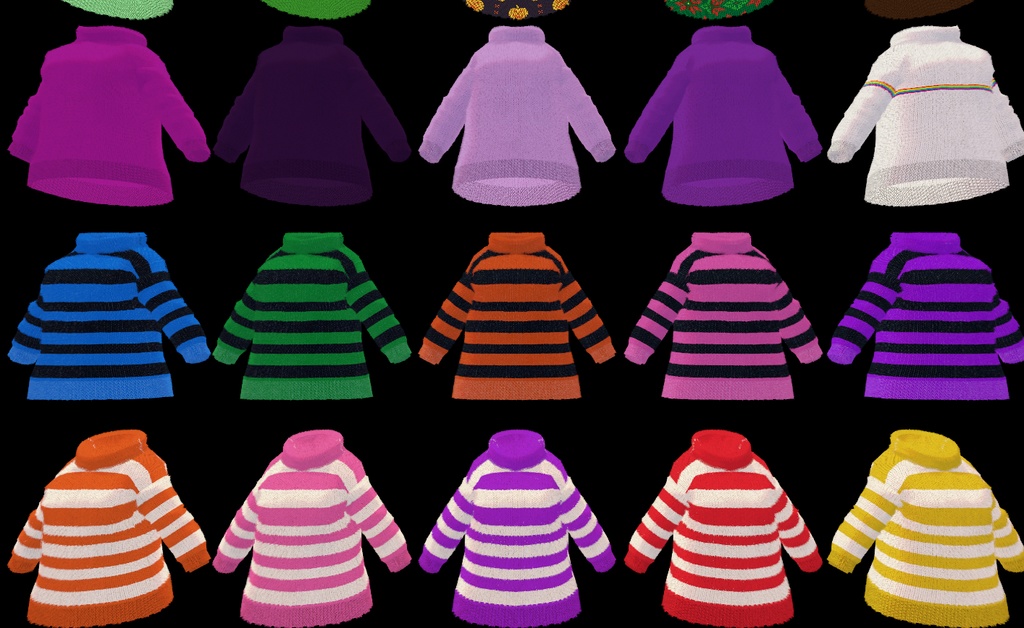 【VRC想定-AAF対応】ハイネックセーター・肩掛けニットセット(マテリアル45種)