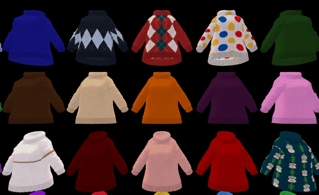 【VRC想定-AAF対応】ハイネックセーター・肩掛けニットセット(マテリアル45種)