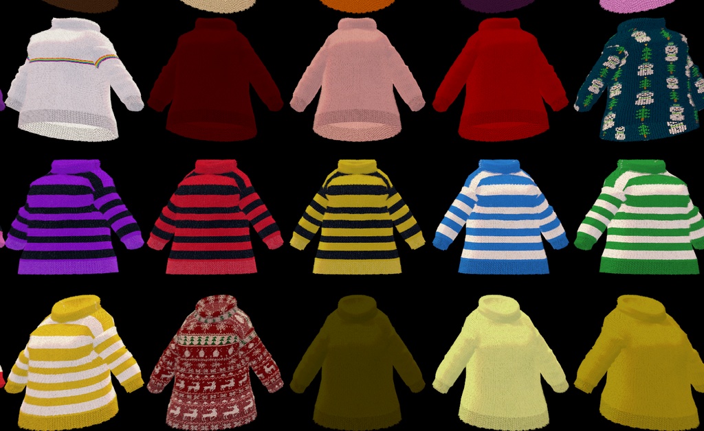 【VRC想定-AAF対応】ハイネックセーター・肩掛けニットセット(マテリアル45種)