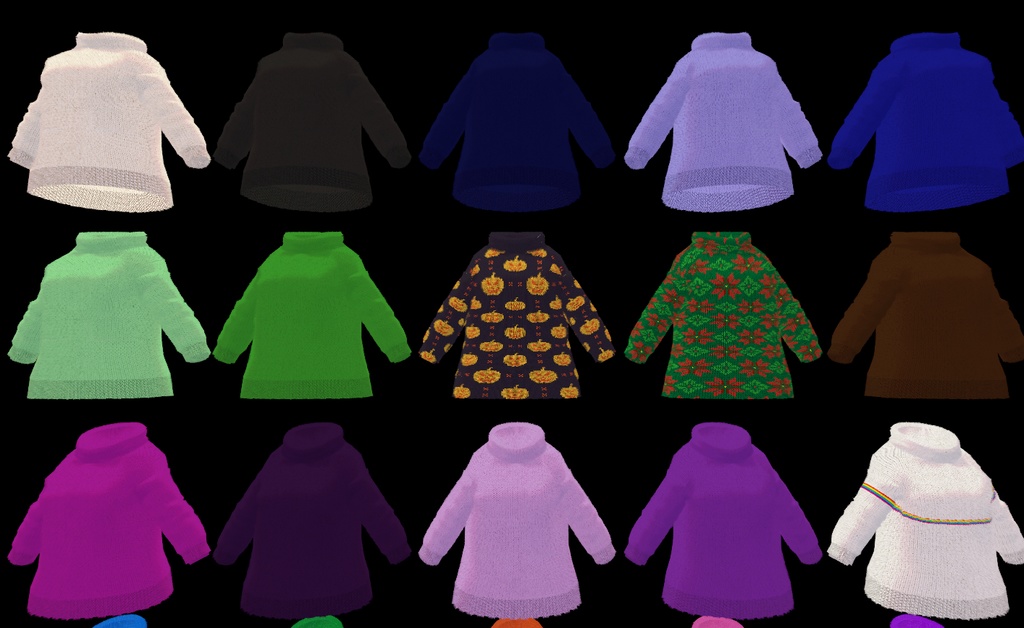 【VRC想定-AAF対応】ハイネックセーター・肩掛けニットセット(マテリアル45種)