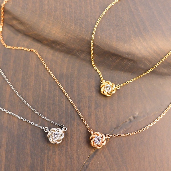 ハワイアンジュエリー ネックレス フラワー 花 1粒 石 スクロール 波 ステンレス gns8195