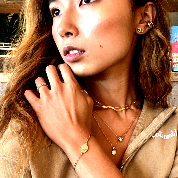 ハワイアンジュエリー ネックレス フラワー 花 1粒 石 スクロール 波 ステンレス gns8195