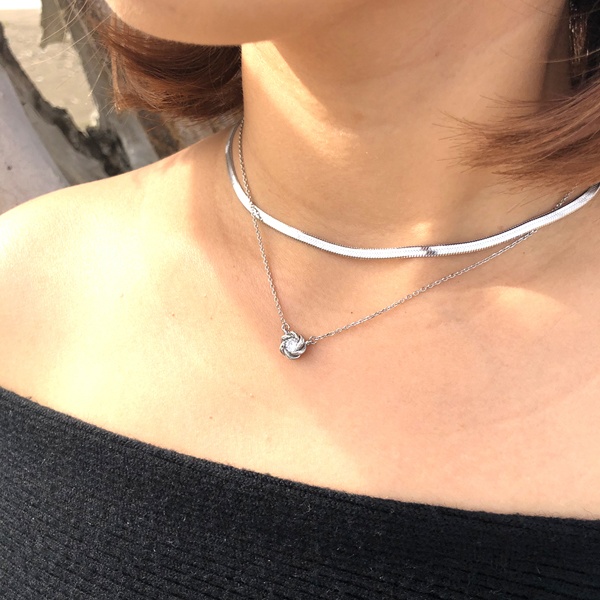 ハワイアンジュエリー ネックレス フラワー 花 1粒 石 スクロール 波 ステンレス gns8195