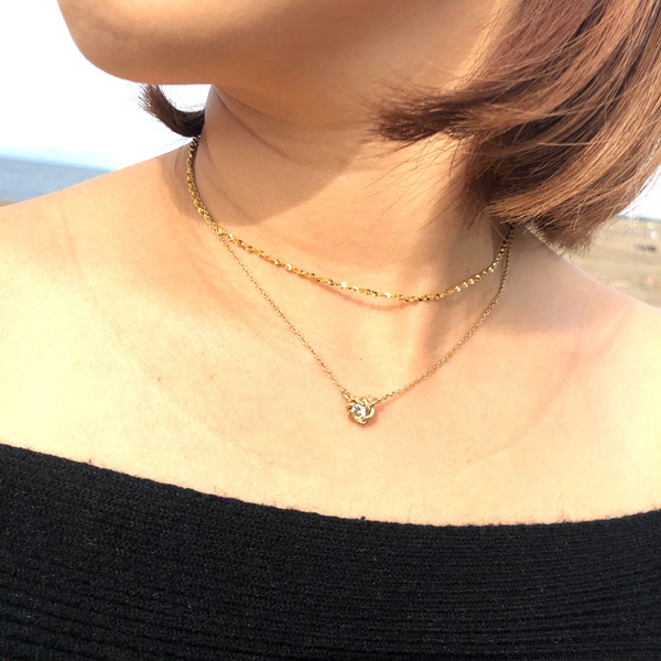 ハワイアンジュエリー ネックレス フラワー 花 1粒 石 スクロール 波 ステンレス gns8195