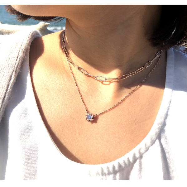 ハワイアンジュエリー ネックレス フラワー 花 1粒 石 スクロール 波 ステンレス gns8195