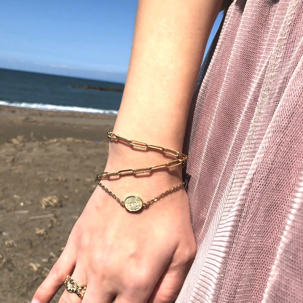 ハワイアンジュエリー ブレスレット コイン スクロール 波 ステンレス gbs8197