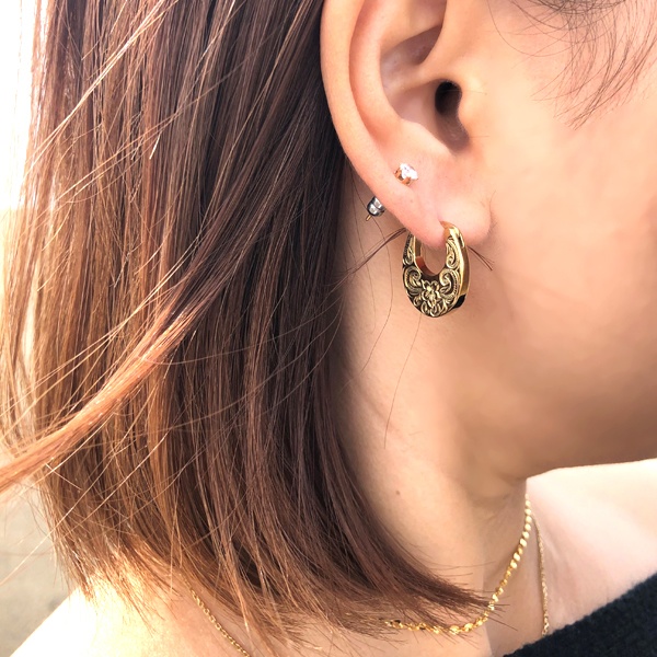 ハワイアンジュエリー ピアス 片耳用 クラシカル プルメリア ステンレス 金属アレルギー対応   ges8258