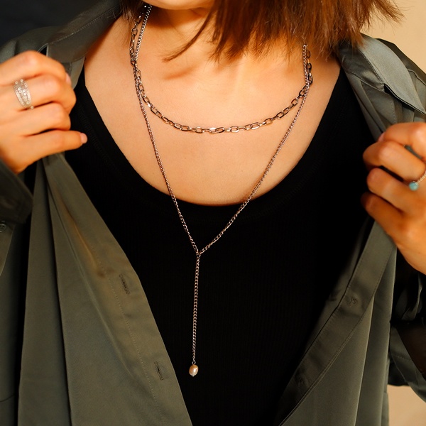 ボヘミアンリゾート 2連 ネックレス パール ステンレス 金属アレルギー mnk02対応 インスタ